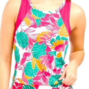 Sincerely Jules Golf & Tennis Tank Top WMNS XS Pink Green Tropical Built In Bra